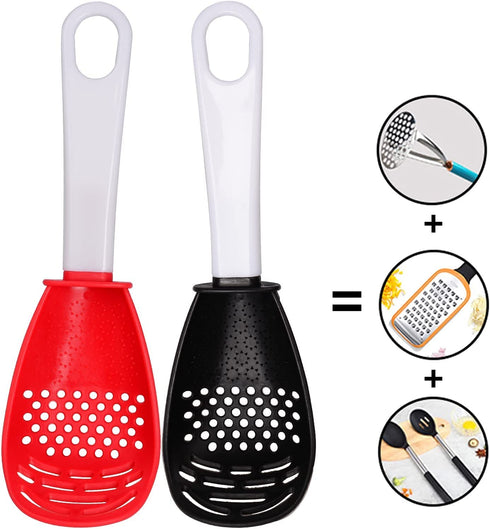 Multifunctional Cooking Spoon, Kitchen tools?Skimmer Scoop Colander Strainer Grater Masher, Non-toxic, Heat-resistant, for Cooking, Draining, Mashing, Grating