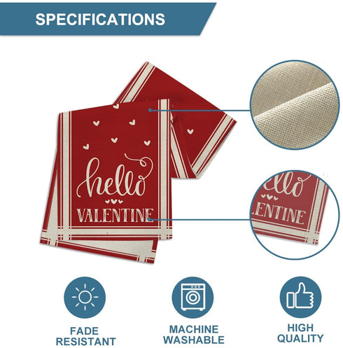 Artoid Mode Elegant French Stripe Hearts Love Hello Valentine's Day Table Runner, Seasonal Anniversary Wedding Holiday Kitchen Dining Table Decoration for Indoor Outdoor Home Party Decor 13 x 72 Inch