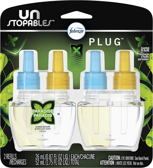 Febreze Plug in Air Fresheners, Unstopables Paradise, Odor Eliminator for Strong Odors, Scented Oil Refill (2 Count)