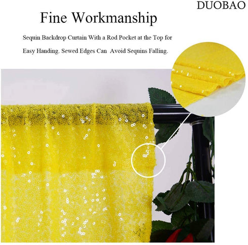 DUOBAO Sequin Curtains 2 Panels 2FTx7FT Shower Curtain Payette Sequin Backdrop Wedding Decor Sequin Curtain Backdrop Sequin Photo Backdrop Party Supplies (2FTx7FT, Yellow)