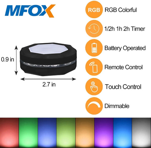 MFOX Under Cabinet Led Lighting, Closet Lights|Puck Lights with Remote, RGB Color Changing Dimmable Lighting¦ (Black, 6 Packs)