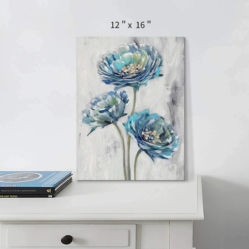Abstract Floral Canvas Wall Art: Blossom Blue Lotus Flower Artwork Painting Print for Bathroom (12? x 16? x 1 Panel)