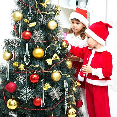 FEPITO 57 PCS Acrylic Christmas Decoration Acrylic Snowflake Icicles Christmas Icicle Snowflake with Crystal Line Ornaments Set for Christmas Tree Decorations