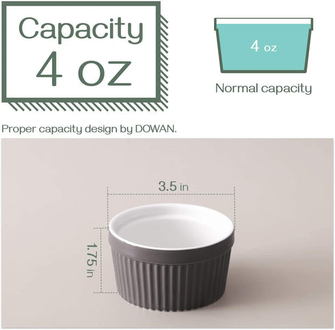 DOWAN Ramekins 4 oz Oven Safe - Creme Brulee Ramekins for Baking, Porcelain Ramekins Oven Safe, Classic Style Souffle Ramekins Ramekins Bowls, Set of 6, Multi Brown