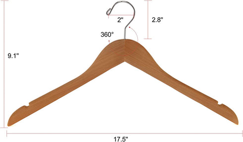 Quality Semi Curved Wooden Suit Hangers, 20-Pack Smooth Finish Solid Wood Coat Hanger with Swivel Hook, Jacket, Pant, Dress Clothes Hangers (Natural, 20)