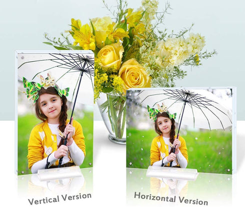 Acrylic 5X7 Clear Acrylic Picture Frames, Magnetic Picture Frames with Gift Box Package, Double Sided Acrylic Photo Frames Stand in Desk or Table, Pack of 2?Bonus Microfiber Cloth + 2 Pack Stand)