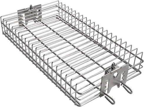 onlyfire 6042 Chrome Plating Steel Flat Spit Rotisserie Grill Basket Fits 1/2? Hexagon, 3/8" Hexagon, 3/8" Square & 5/16" Square Spit Rods for Any Grill