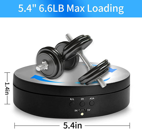 Foleto Turntable Display Stand,360 Degree Motorized Rotating Display Stand for Photography Products and Shows, Max Load 6.6Lb Video Shooting Props (Black 5.4?)