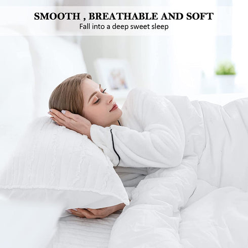 BOSOWOS Queen Size Pillow Case Set of 2, Ultra Soft Breathable 20 x 30 Inches Pillow Shams Envelope Closure, Microfiber Boho Farmhouse Pillowcases for Easy Care, White