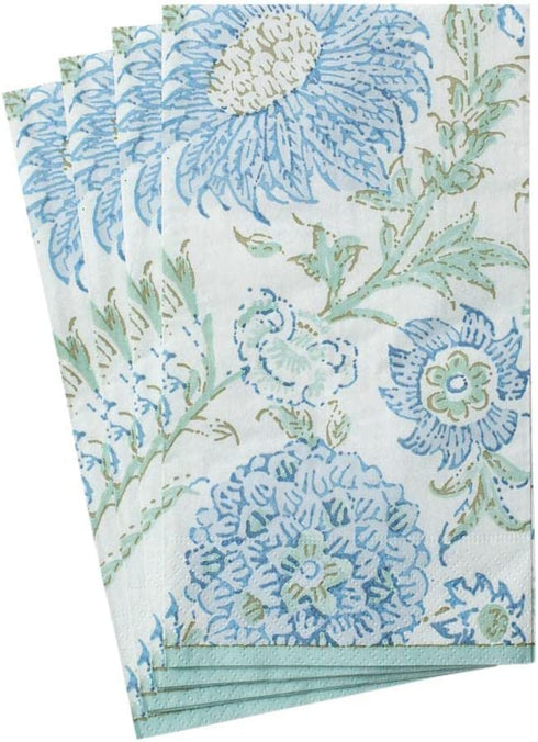 Caspari Indiennes Paper Guest Towel Napkins in Aqua, Two Packs of 15