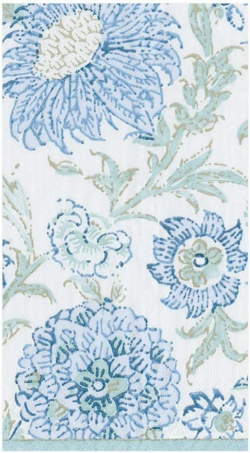 Caspari Indiennes Paper Guest Towel Napkins in Aqua, Two Packs of 15