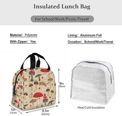 The Various Mushroom Art Lunch Bag For Women Girls Kids Insulated Picnic Pouch Thermal Cooler Tote Bento Large Meal Prep Cute Bag Big Leakproof Soft Bags For Lunch Box, Camping, Travel, Fishing