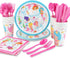 HAPYCITY 144 Pieces Mermaid Party Supplies Set Serves 24 Perfect Mermaid Birthday Packs Including Plates Napkins Cups Forks Spoons Knives