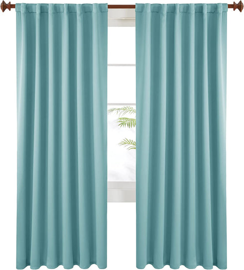 Deconovo Blackout Curtains Back Tab and Rod Pocket Curtains Insulated Thermal Room Darkening Drapes for Sliding Door 52x95 Inch Teal Set of 2