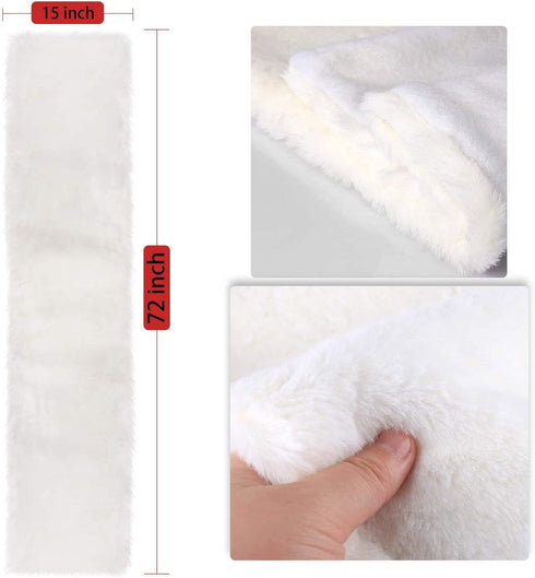 yuboo White Furry Table Runner, 15 x 72 Faux Fluffy Fur Fabric for Christmas/Holiday/Party Decoration, Bed/Dresser Top/Dinning Table/Shelf Decorations
