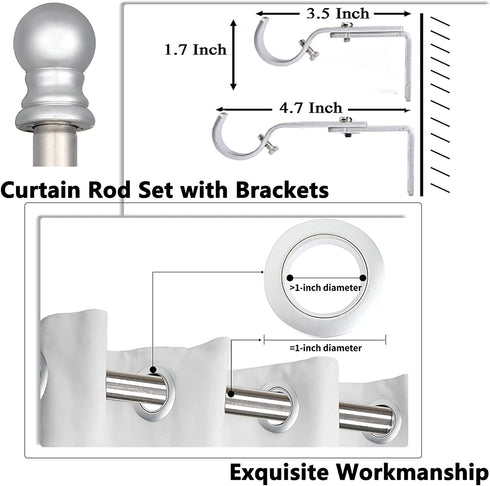 Curtain Rods for windows,Window Single Curtain Rod Set with Finials 30-60" Splicing Adjustable Curtain Rod Decorative Window Curtain Rod for Kitchen Bedroom Window Silver