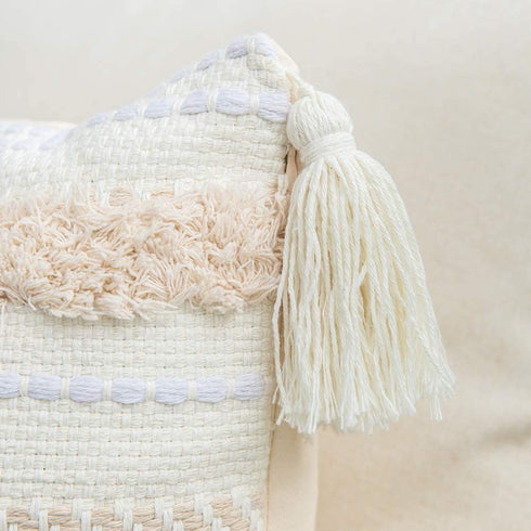ToGeeKa Boho Woven Tufted Decorative Throw Pillow Covers, Soft Warm Woven Square Cushion Case with Tassels for Couch Sofa Bedroom Office Car, 20 x 20 inch (50 x 50 cm), Cream