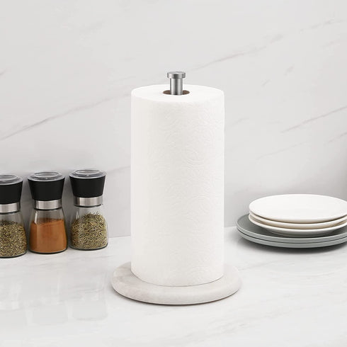 KES Paper Towel Holder Kitchen Standing Paper Towel Roll Holders with Natural Marble Base for Standard or Jumbo-Sized Rolls Brushed Finish, KPH100-2