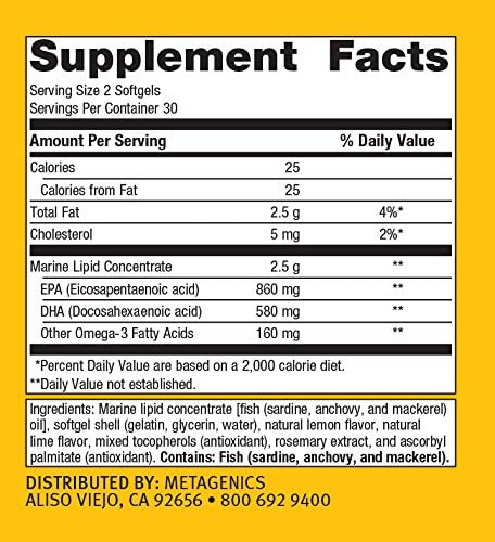 Metagenics OmegaGenics EPA-DHA 720mg - Daily Omega 3 Fish Oil Supplement to Support Cardiovascular, Musculoskeletal and Immune System Health - 60 Count