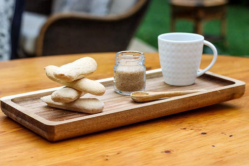 Strova Wood Serving Platters and Charcuterie Trays, Set of 2, Rustic Wooden Servers with Raised Edge, Serve Cheese, Sushi, Holiday Snacks, and More