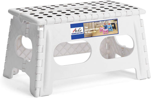 ACSTEP Folding Step Stool - 9" Height 15" Wide Foldable Stepping Stool Sturdy Holds Up to 300 lbs, Safer and Non Slip Foldable Step Stool for Kids - Enough to Support Adults (White)