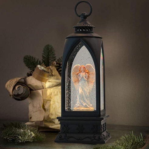 Eldnacele 12? Christmas Snow Globe Lantern Angel with Music & Timer, USB Lined/Battery Operated Lighted Water Glittering Nativity Lantern for Christmas Festival Centerpiece Decoration Gifts Angel