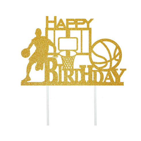 Anxdh Golden Flash Happy Birthday Cake Topper, Birthday Party Cake Decoration, Basketball Theme Cake Topper