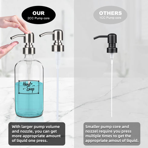 Glass Soap Dispenser 2 Pack 17oz Clear Liquid Soap Dispenser for Kitchen Bathroom Countertop Hand Dish Lotion (17oz/500ml)