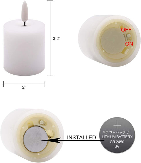 GenSwin Flameless Pillar Candles Flickering with Timer, Battery Operated Real Wax LED Votive 3D Wick Candles 6 Pack White(Battery Include, 2 x 3.2 Inch)