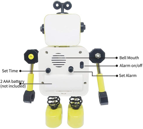 Diskary Robot Wake-up Alarm Clock Without Ticking Sound (White)
