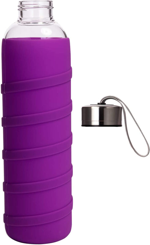 Ferexer Sports Glass Water Bottle with Silicone Sleeve 16 oz / 32 oz