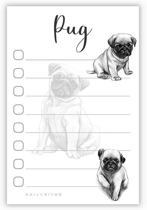 Pug Puppies Sticky to Do List Notepad - Dog Sticky Notes Stationary School Office Supplies for Girls and Pug Mom | Pug Gifts for Pug Lovers | 4" x 6" 50 Pages