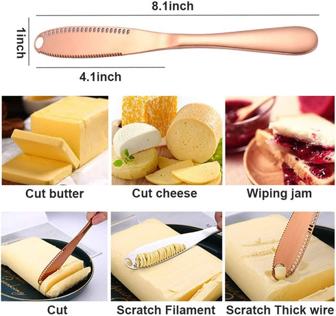 4Pcs Butter Spreader Knife, Uspacific Pure Color Durable Stainless Steel Butter Spreader with a Serrated Edge and Hole, Multi-function Butter Knife Western Bread Jam Knife