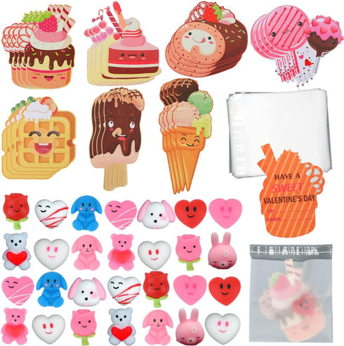 VOMAOK 28 Pack Valentine Squishy Toys with Valentines Day Cards for Kids Valentine Party Favors Valentine School Classroom Exchange Gift