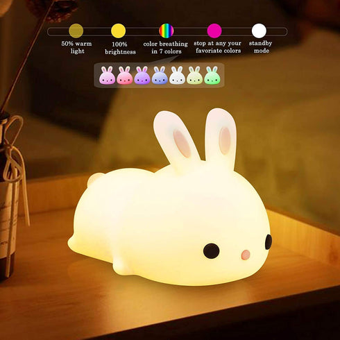 Wenscha Kids Night Light 7 Color Changing USB Rechargeable Night Light for Baby Toddler Christmas Gifts, Touch Portable LED Silicone Bunny Lamp for Nursery Girls Bedroom