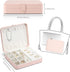 Vlando Jewelry Boxes for Girls, Women Jewelry Organizer Box Travel Necklace Earrings Ring Bracelet Jewelry Storage Case, Medium Portable Leather Jewellry Holder with Lid, Kids Gift, Pink