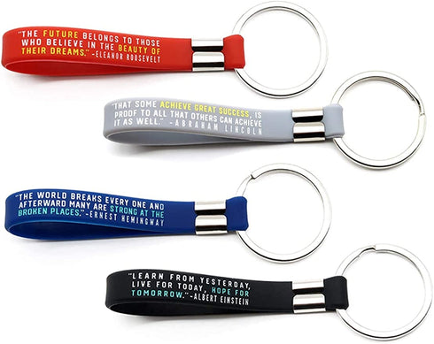 (12-pack) Inspirational Quote Keychains - Dream, Achieve, Strength, Hope - Wholesale Bulk Pack of 1 Dozen Silicone Rubber Key Rings with Motivational Quotes - Party Favors Gifts for Adults Men Women