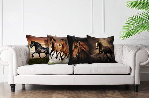 Emvency Set of 4 Throw Pillow Covers Horse Running Waist Horses Armchair Simplin Creative Cartoon Animal Night Decorative Pillow Cases Home Decor Square 18x18 Inches Pillowcases