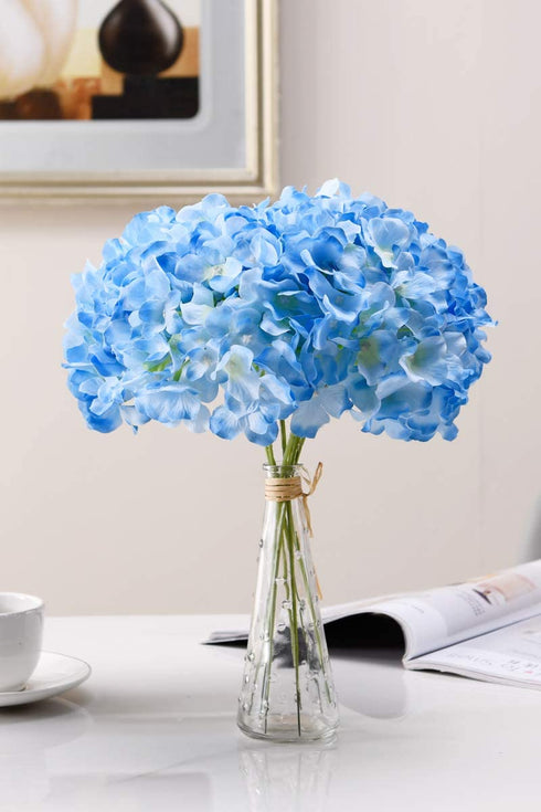 AVIVIHO Blue Hydrangea Silk Flowers Heads Pack of 10 Full Hydrangea Flowers Artificial with Stems for Wedding Home Party Shop Baby Shower D©cor