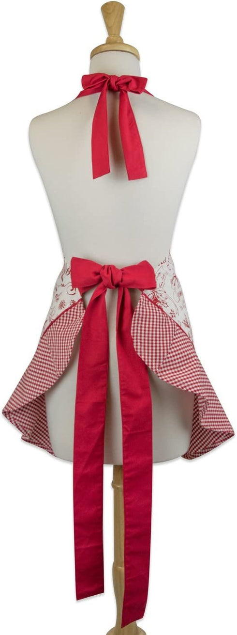 DII Kitchen Ruffled Holiday Apron, One Size, Joyeux Noel