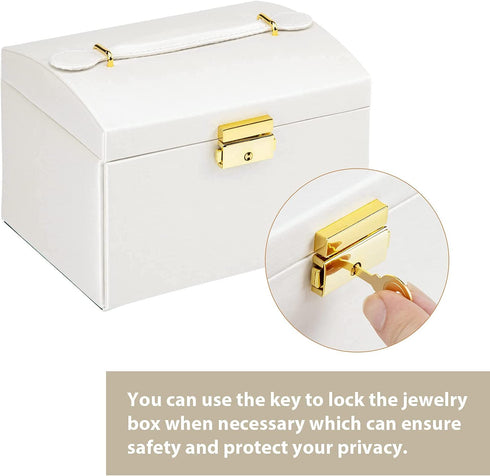 Warminn Jewelry Organizer 3 Layers Jewelry Box with Lock PU Leather Jewelry Storage Case with 2 Drawers for Earrings Bracelets Rings Necklace Watches jewelry Gift boxes for Women Girls Girlfriend Wife