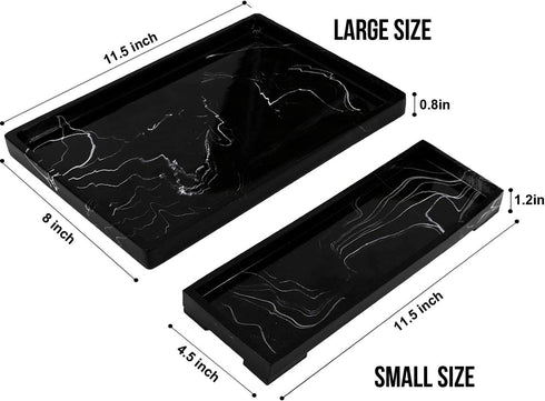 Jolitac Vanity Tray for Bathroom, Resin Bathtub Tray Countertop Tray Marble Pattern Black Trays, Cosmetics Holder Vanity Organizer for Shampoo, Soap (Black, Small)