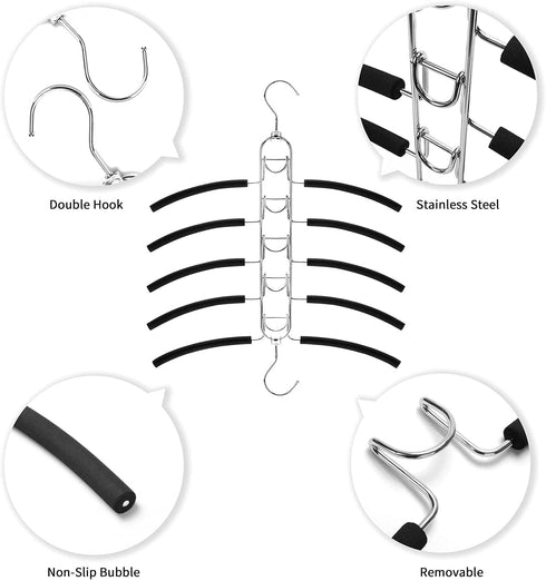 Nature Smile 2 Pack 5 in 1 Anti Slip Clothes Hangers,Space Saver Magic Metal Hangers,Multi Layers Wardrobe Clothes Rack,Heavy Duty Metal Blouse Hanger Closet Storage Organizer