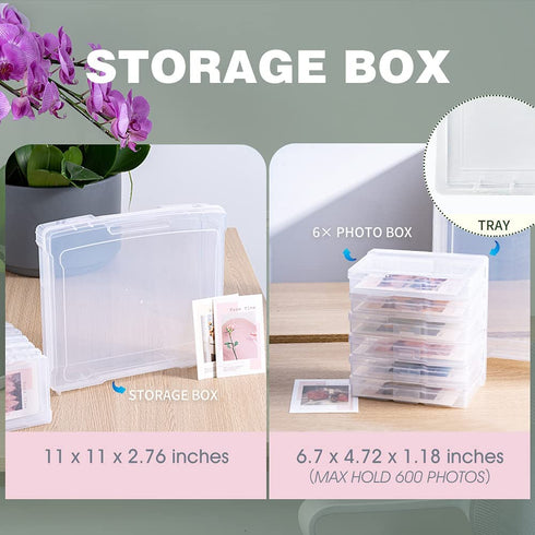 novelinks Scrapbook Storage 11" x 11" Portable Project Case and 6 Pieces 4" x 6" Clear Photo Storage Case with Tray (2 Pack)