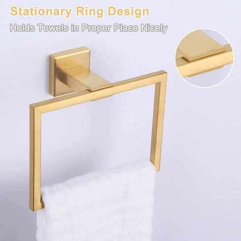 Aomasi Hand Towel Ring, SUS304 Stainless Steel Suqare Bath Towel Holder Light Luxury Style, Brushed Gold€¦