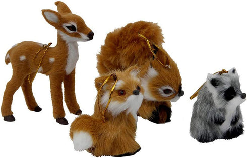 Kurt Adler C4683 Plush Forest Creature Animal Decorative Holiday Christmas Tree Ornament Set with Deer, Fox, Raccoon, and Squirrel (4 Pack)
