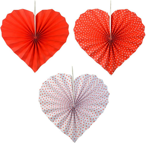 20pcs Valentines Day Decorations Set, Valentines Red Heart Paper Fans, Red Hearts Shaped Felt Garland Banner, Red Paper Pompoms Valentines Accessories for Valentines Anniversary Wedding Mother Day
