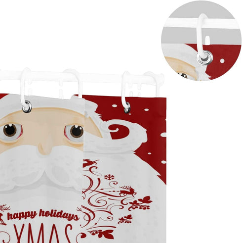 Xmas Holly Jolly Shower Curtain Festive Cute Cartoon Santa Claus with Many Gifts Merry Christmas Shower Curtains Happy New Year Shower Curtain Set with 12 Hooks 60 X 71