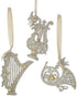 Kurt Adler Musical Instrument Platinum Tone 5 inch Glass Christmas Ornaments Set of 3