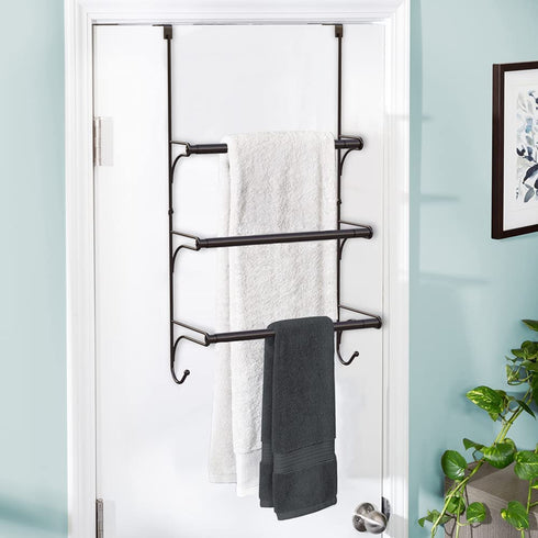 Auledio Adjustable Over The Door Triple Bathroom Towel Holder Rack with Hooks,Bronze